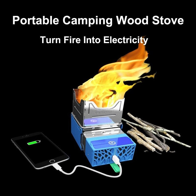 Flame Cube, Wood Burning and USB Charging Camping Stove